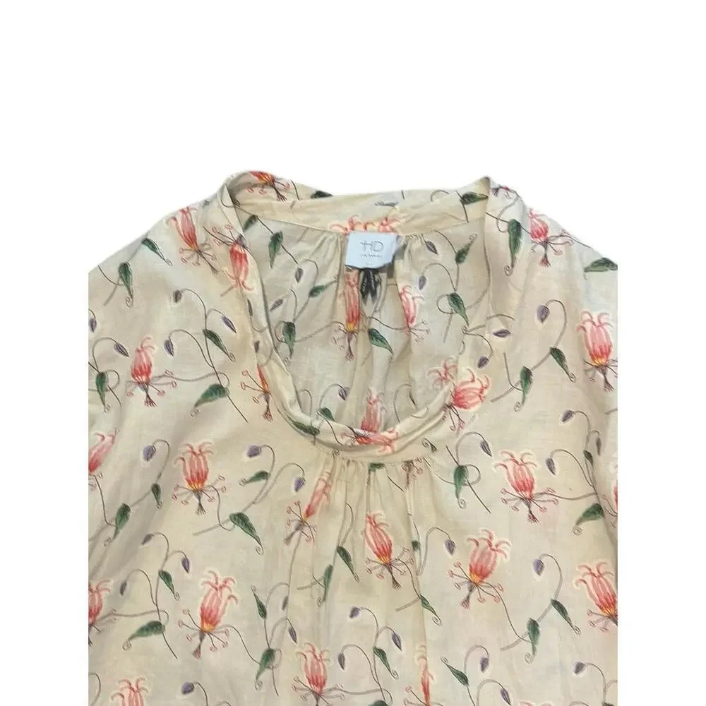 HD In Paris Cream Floral Pattern 3/4 Sleeves Peasant Blouse Womens Size 2 - Picture 2 of 6